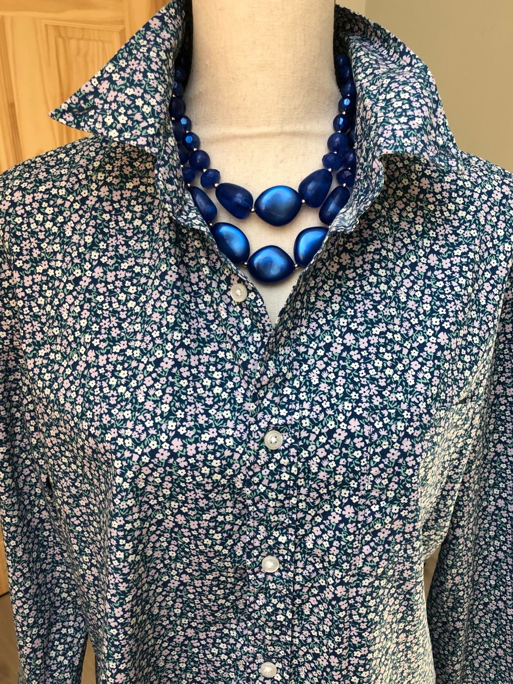 J. Crew Ditsy Floral Blue Button Down Flex Shirt Size Large